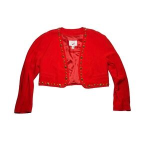 Vtg 80s Mondi Red Studded Cropped Bolero Jacket Size 40 Linen Blend Germany‎